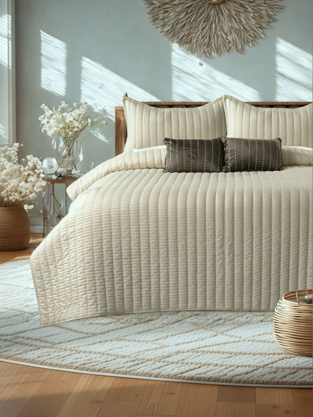 Silver Loom 5-Pcs Cream Bed & Pillow With Cushion Covers-image-44