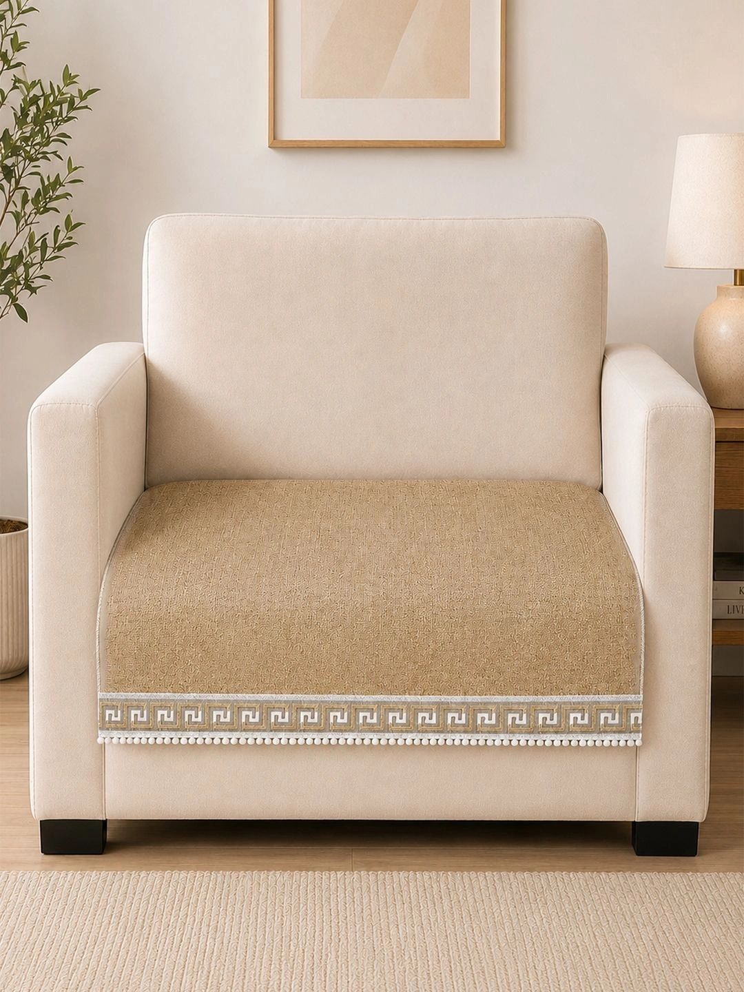 Clasiko Beige 1 Piece Sofa Cover Without Arms-picture-35