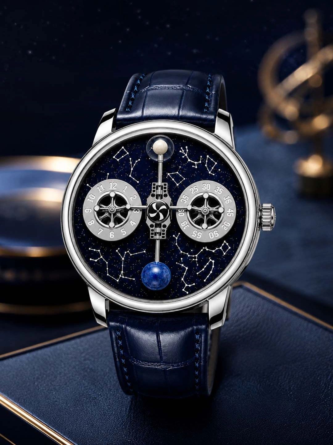 ZIVANCHE Men Printed Dial & Leather Straps Analogue Chronograph Motion Powered Watch Astral Slv Blue-picture-45