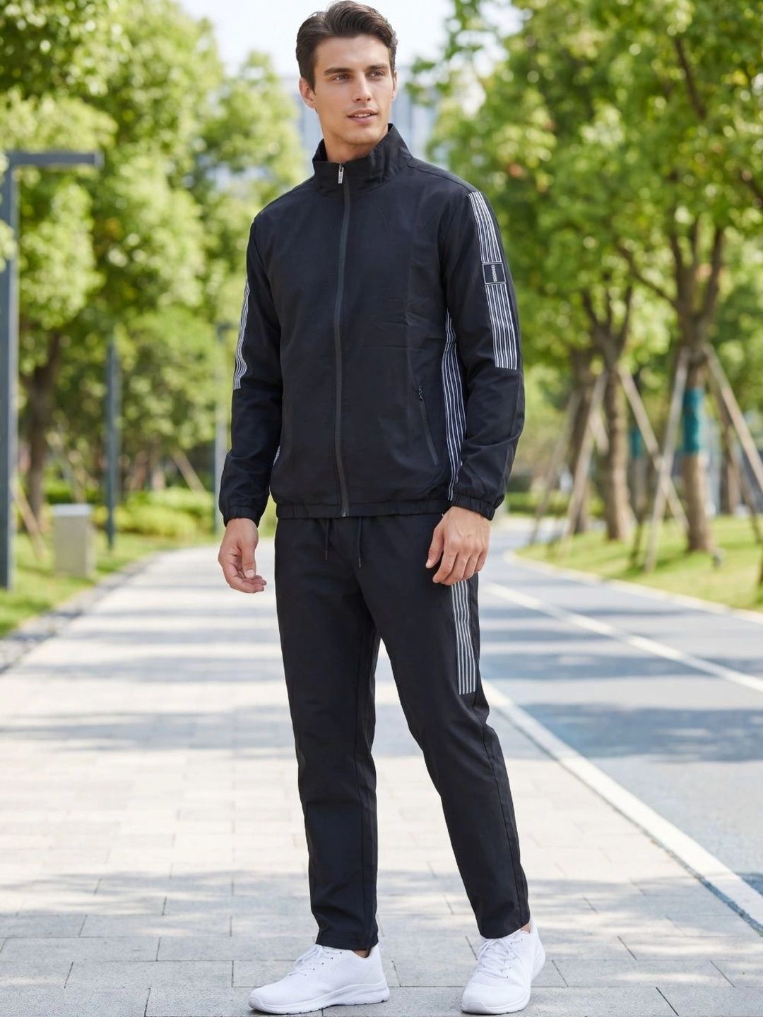 Sweet Dreams Striped Mock Collar Tracksuits-picture-43
