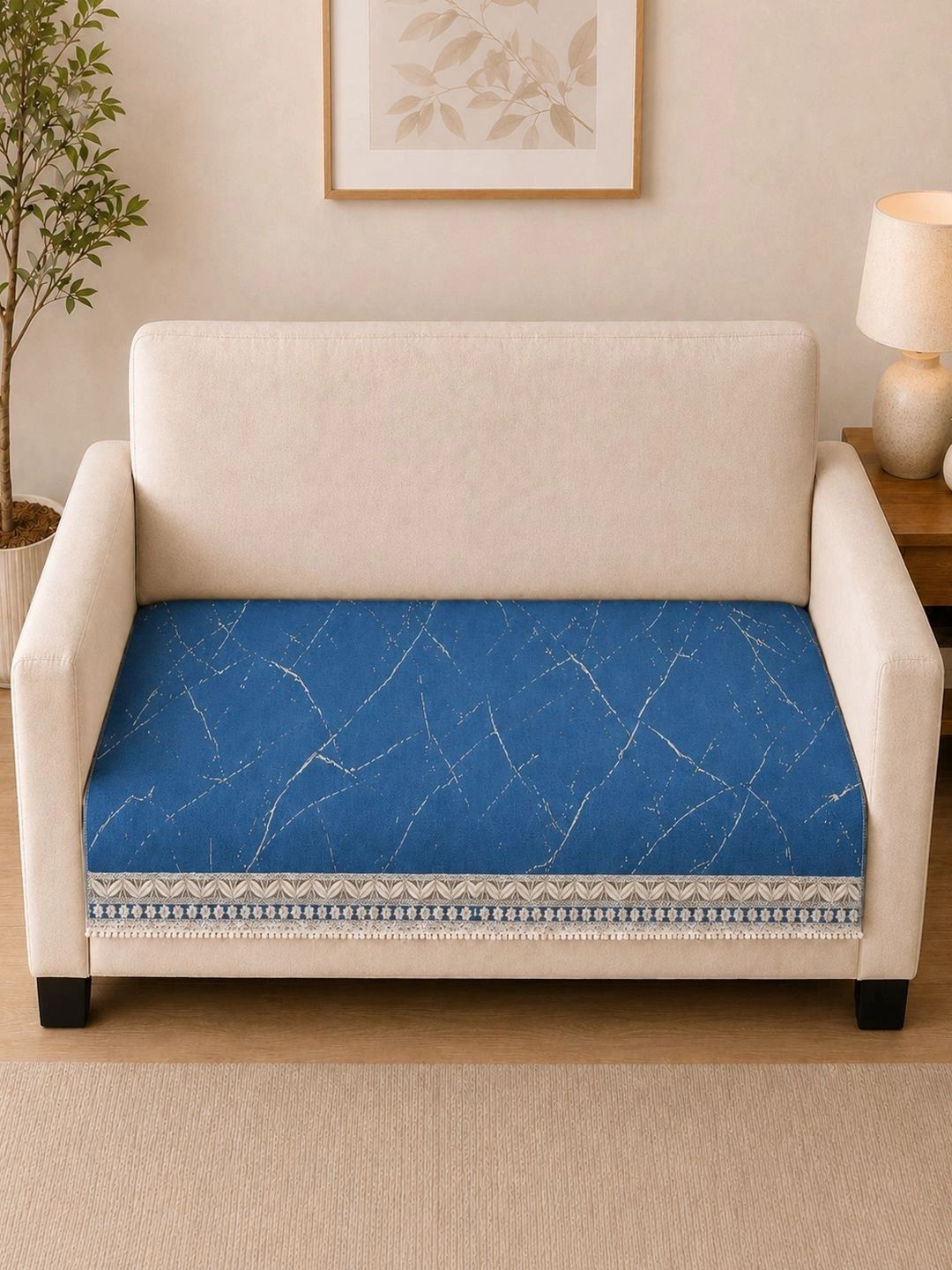 Aura Blue Printed 1 Piece Sofa Cover Without Arms-picture-43