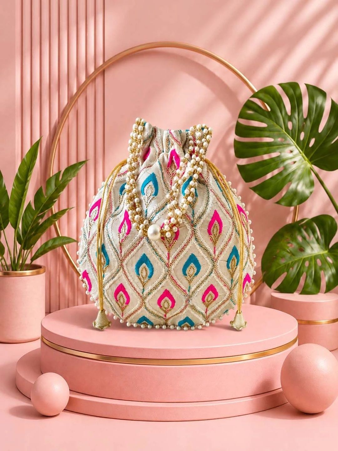 JIVON Embroidered Embellished Potli Clutch-picture-17