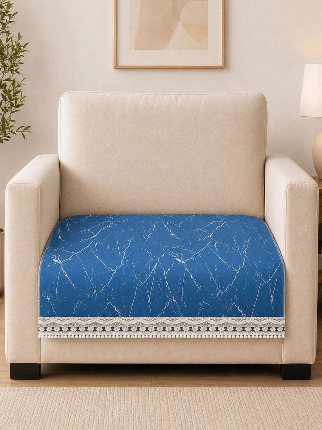 Aura Blue Printed 1 Piece Sofa Cover Without Arms-picture-22