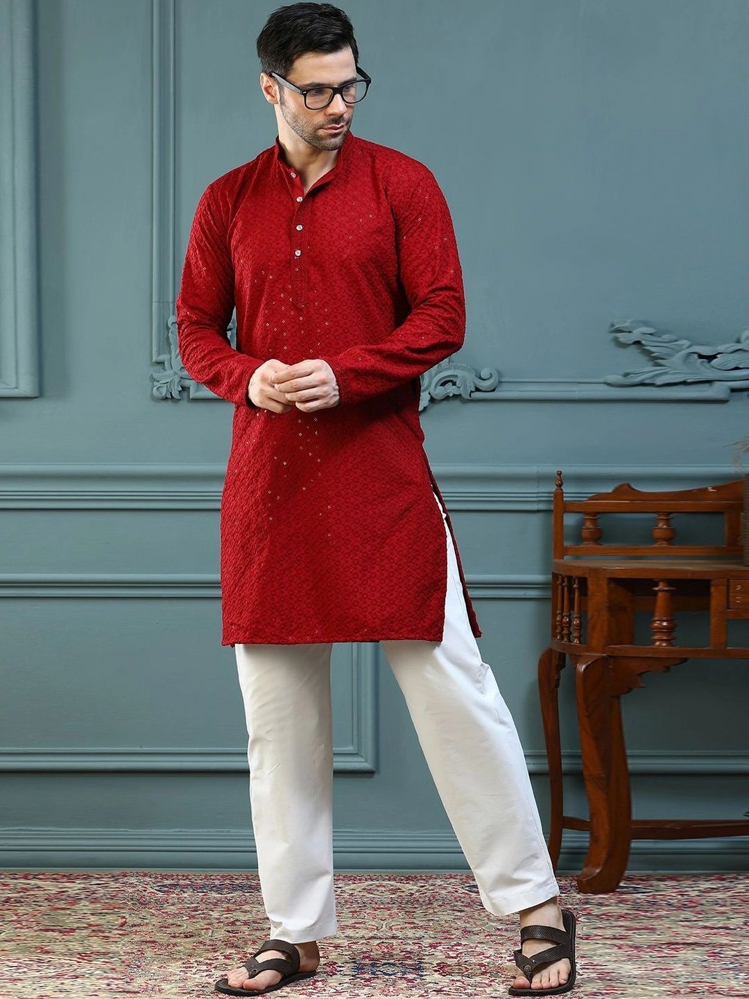 ALMORA Men Ethnic Motifs Embellished Sequinned Kurta-picture-17