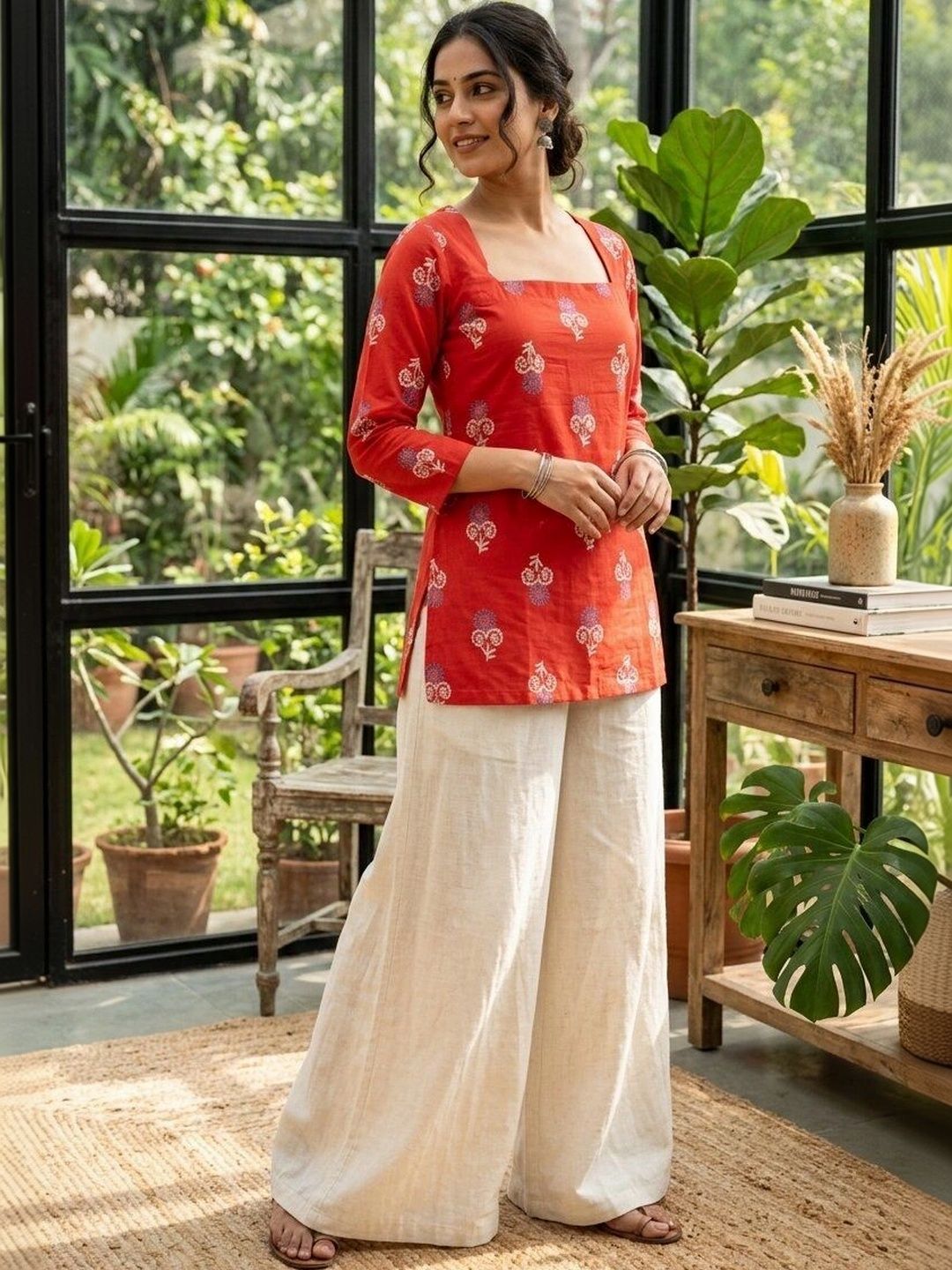 Anouk Rustic Ethnic Motifs Printed Square Neck Pure Cotton Kurti-picture-51