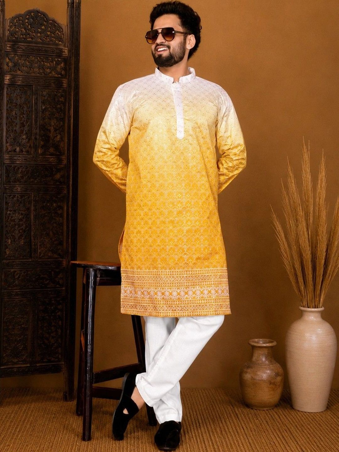 House of Pataudi Men Ethnic Motifs Embroidered Thread Work Kurta-picture-19