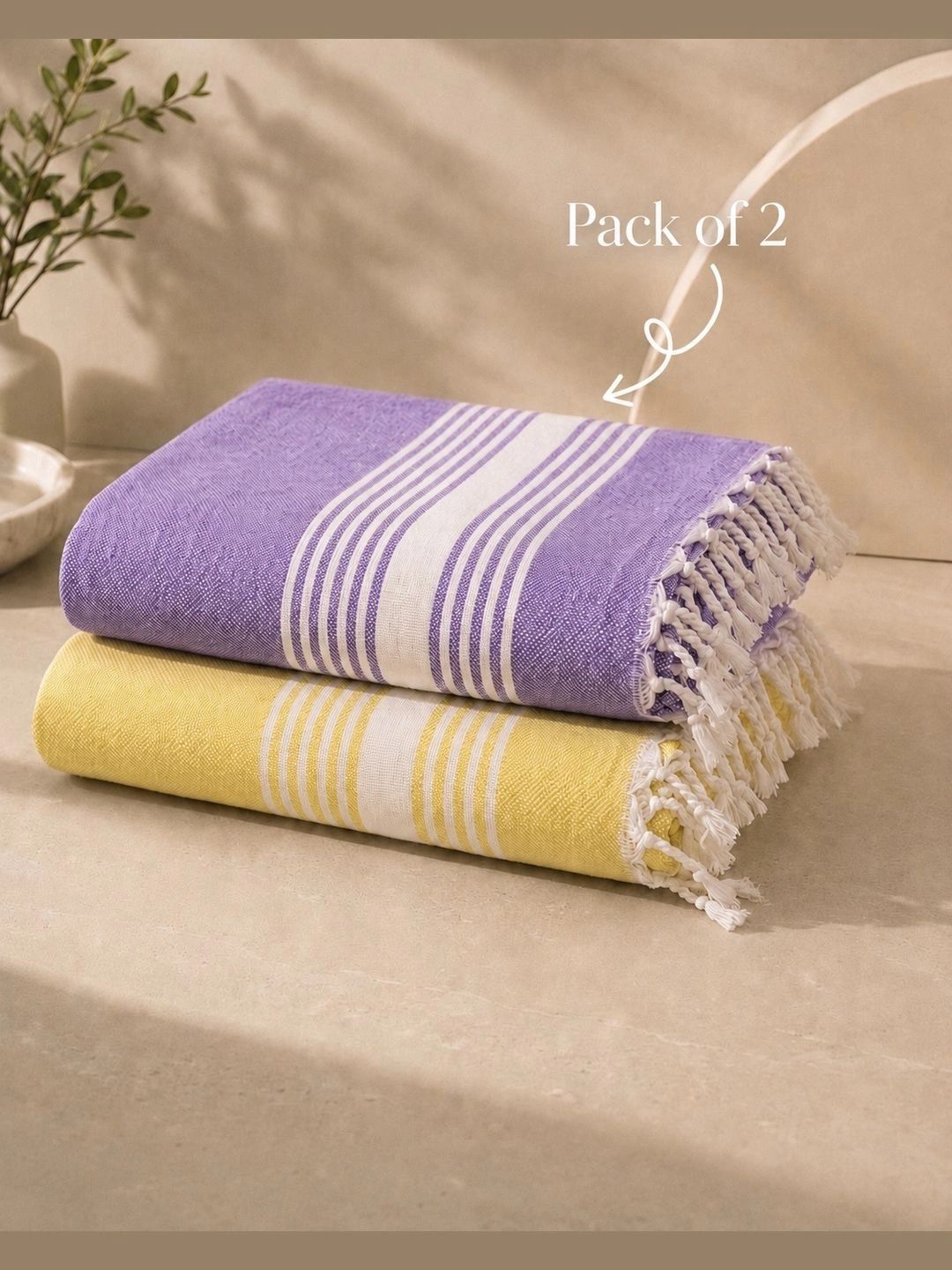 Triani Yellow & Purple 1 Striped Bamboo 225 GSM Bath Towel-image-12