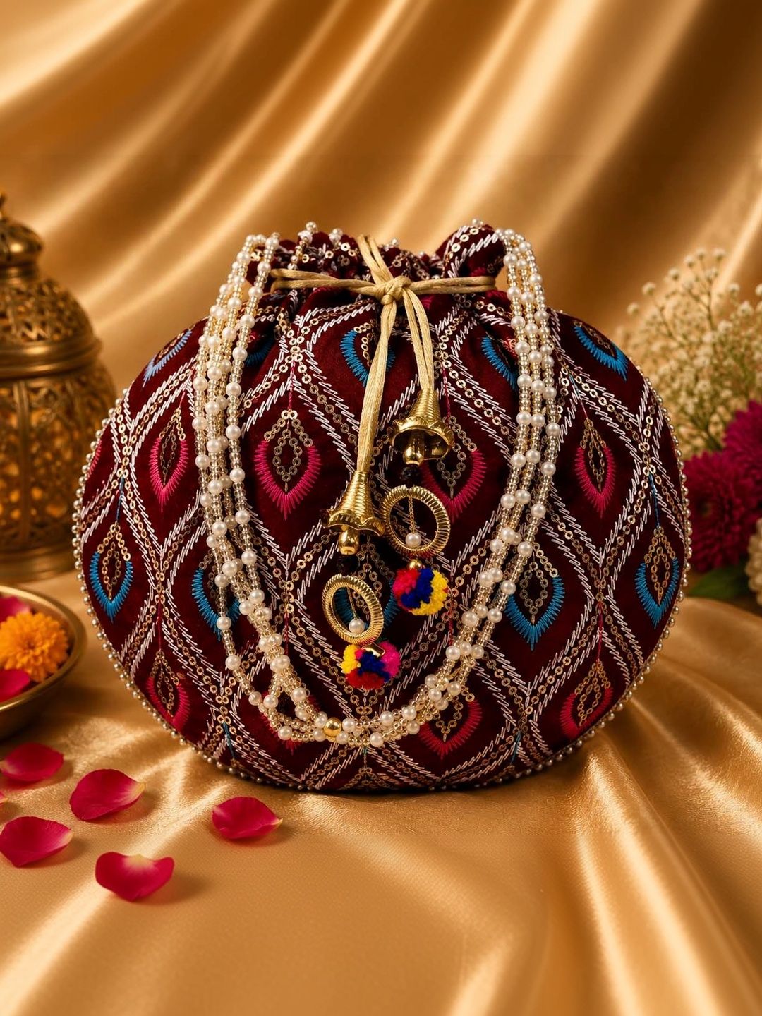 JIVON Embroidered Embellished Potli Clutch-picture-12