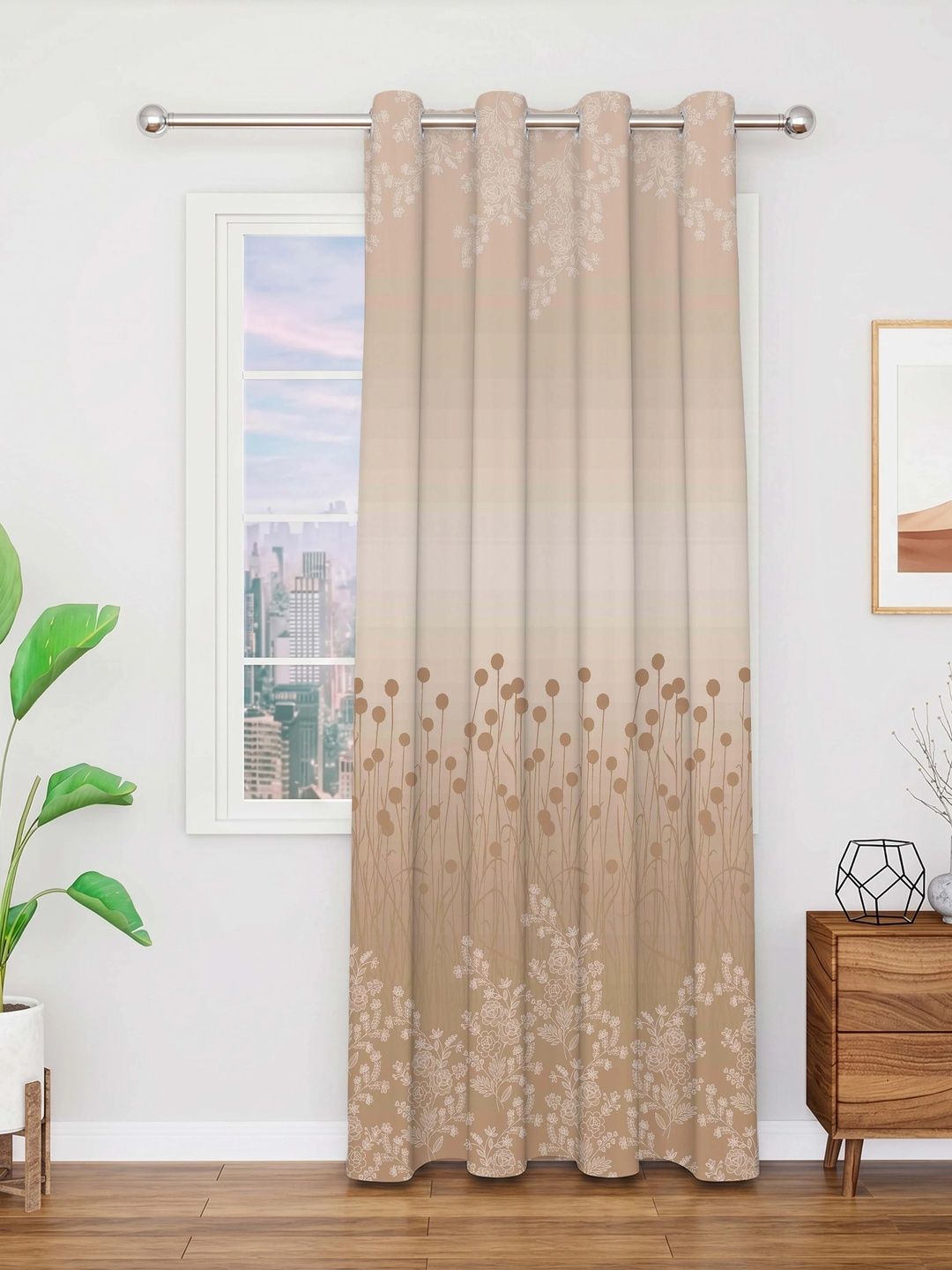 SIMPLYCURTAINS Nude-Coloured Floral Room Darkening Long Door Curtain-image-34