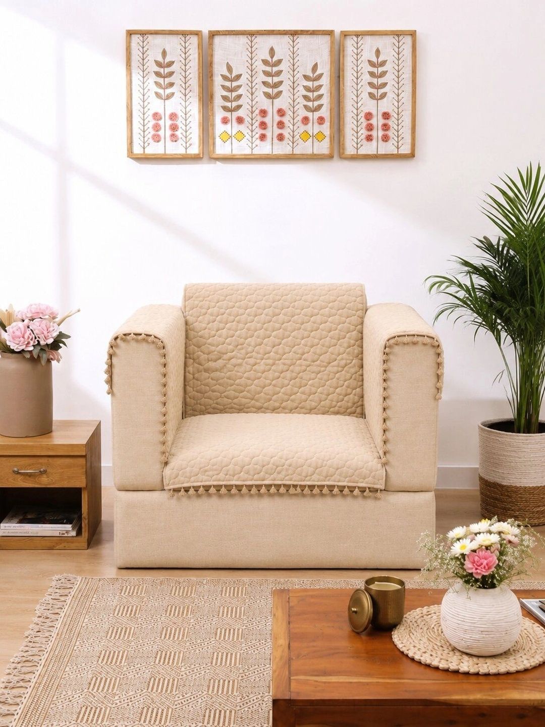 eyda Beige 3 Piece Sofa Cover With Arms-picture-11