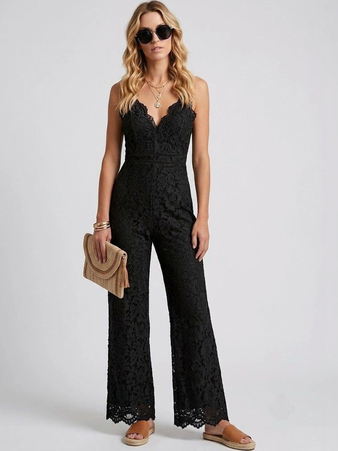 Suo Basic Jumpsuit with Lace Inserts-picture-38