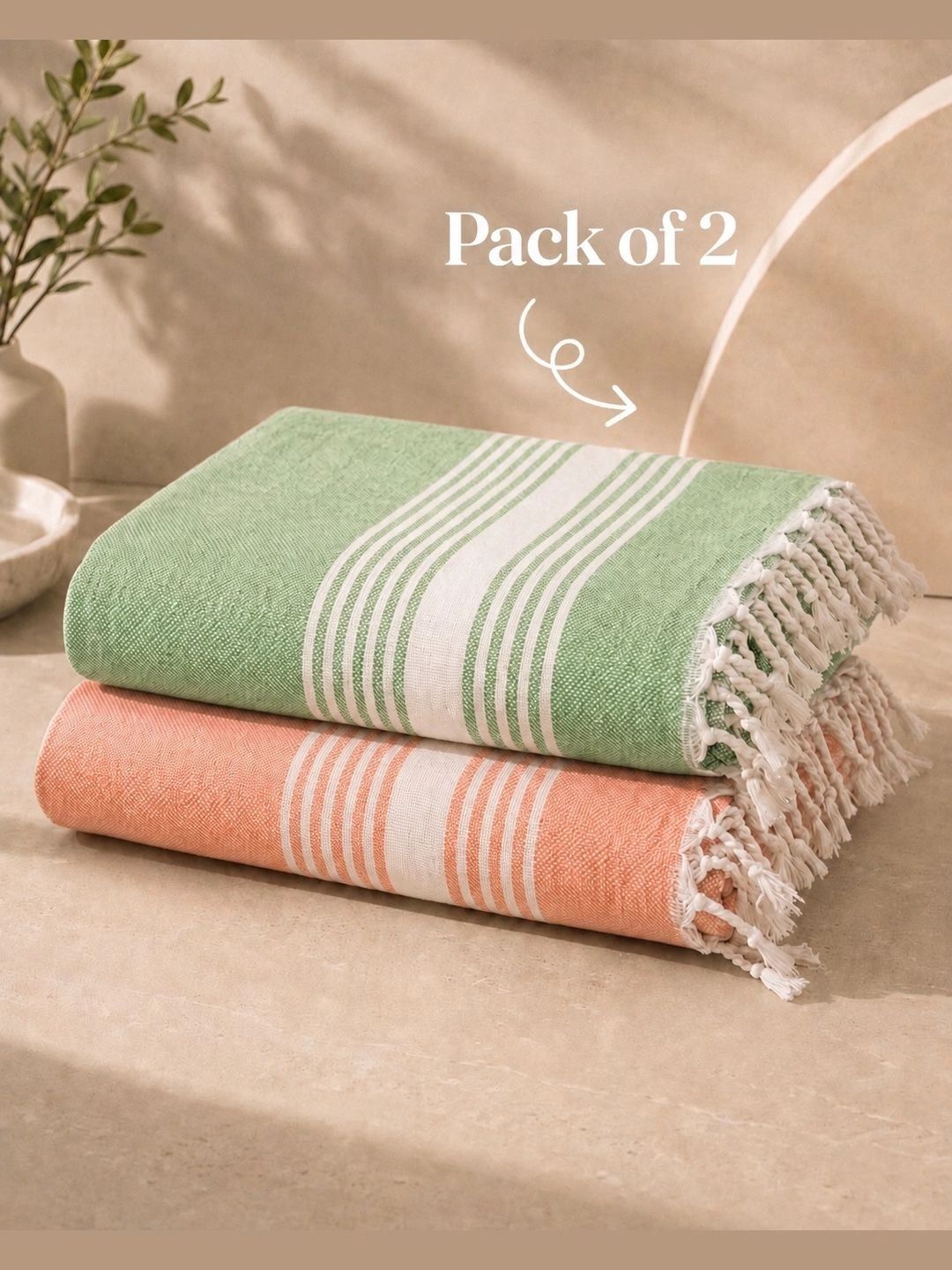 Triani Green & Orange 1 Striped Bamboo 225 GSM Bath Towel-image-7