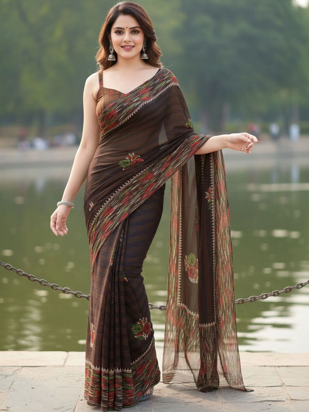 karnav fashion Floral Poly Chiffon Designer Saree-picture-28