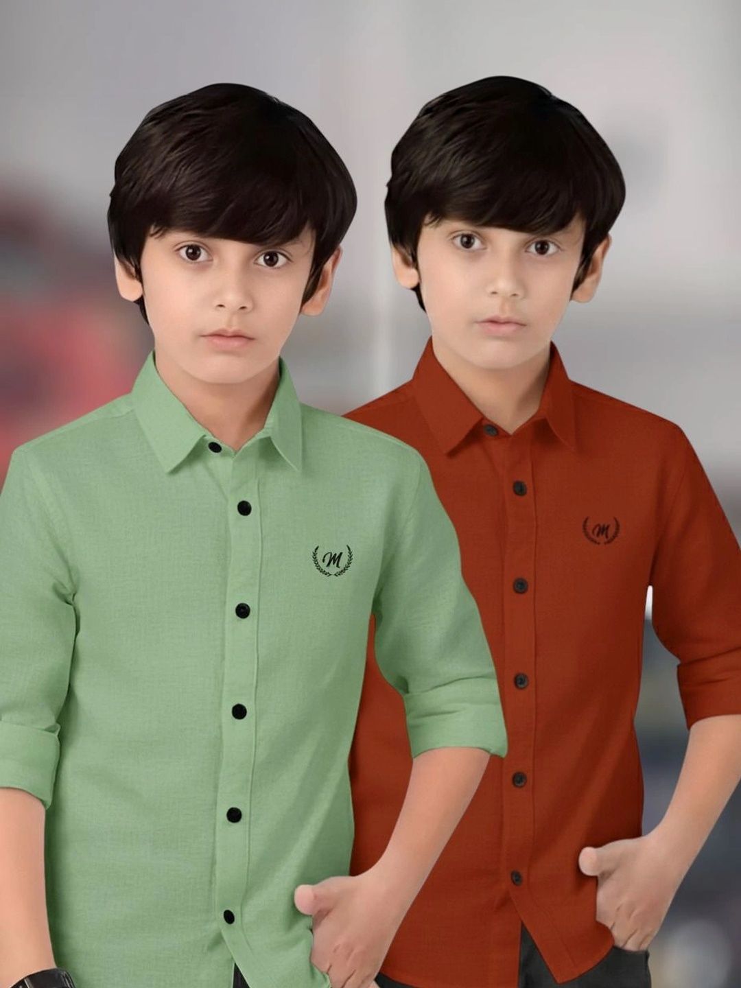 Lolark Boys Pack of 2 Casual Spread Collar Shirt-image-2
