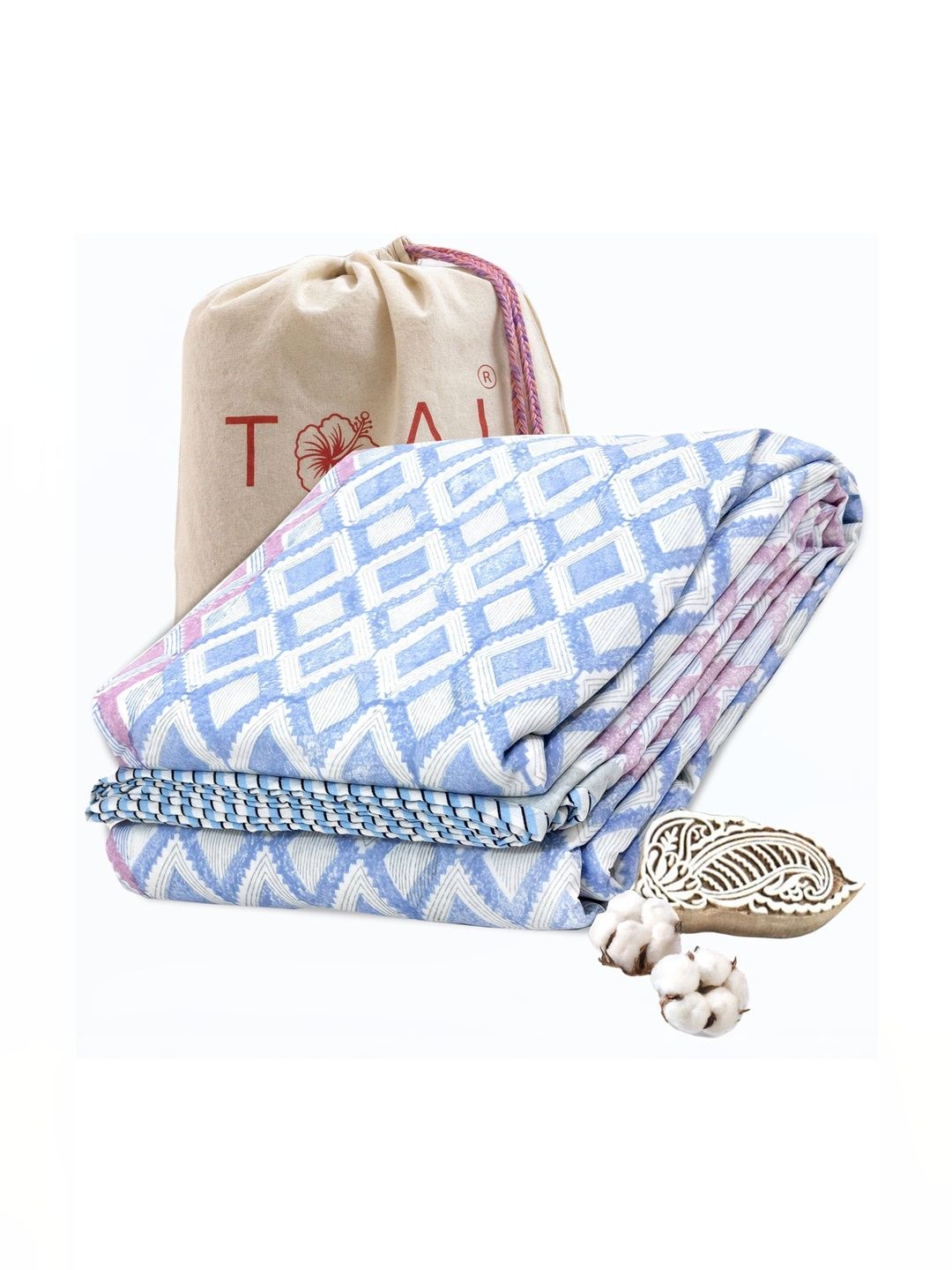 TOAI Blue & Pink Geometric 150 GSM Dohar-image-44