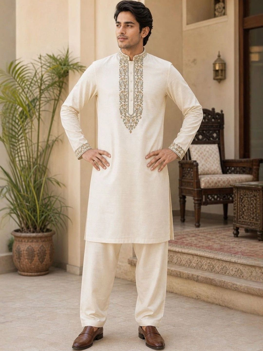 Rajlaxmi Punjabi House Men Floral Embroidered Thread Work Kurta-picture-46