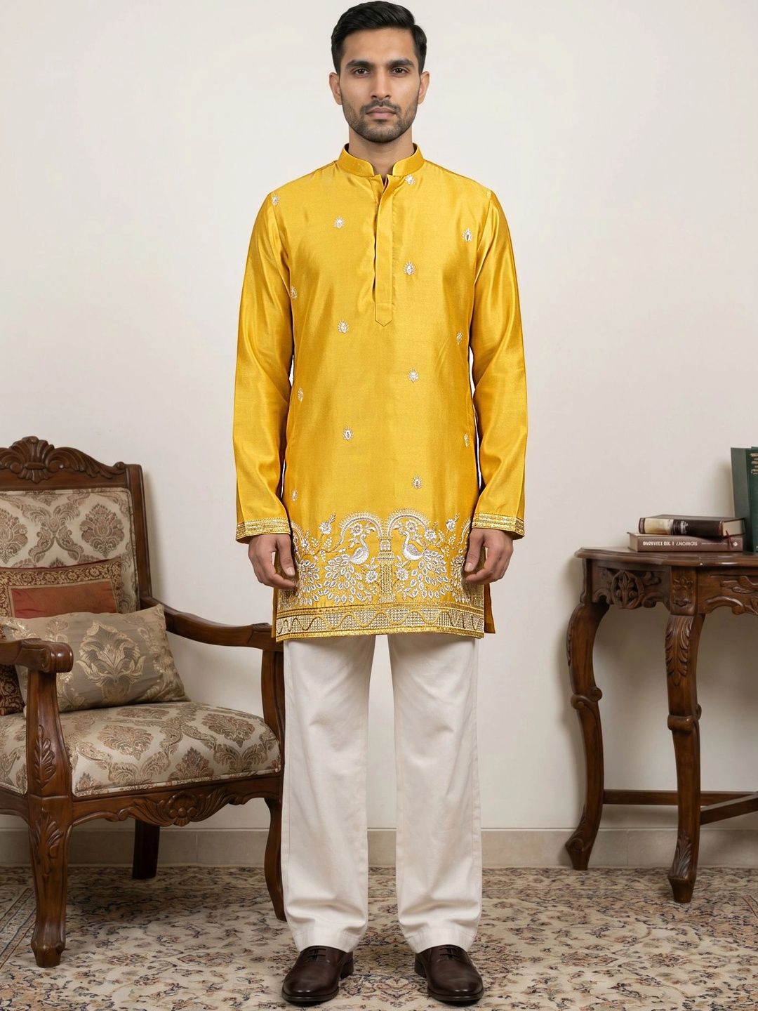 Jompers Men Ethnic Motifs Embroidered Regular Kurta with Pyjamas-picture-41