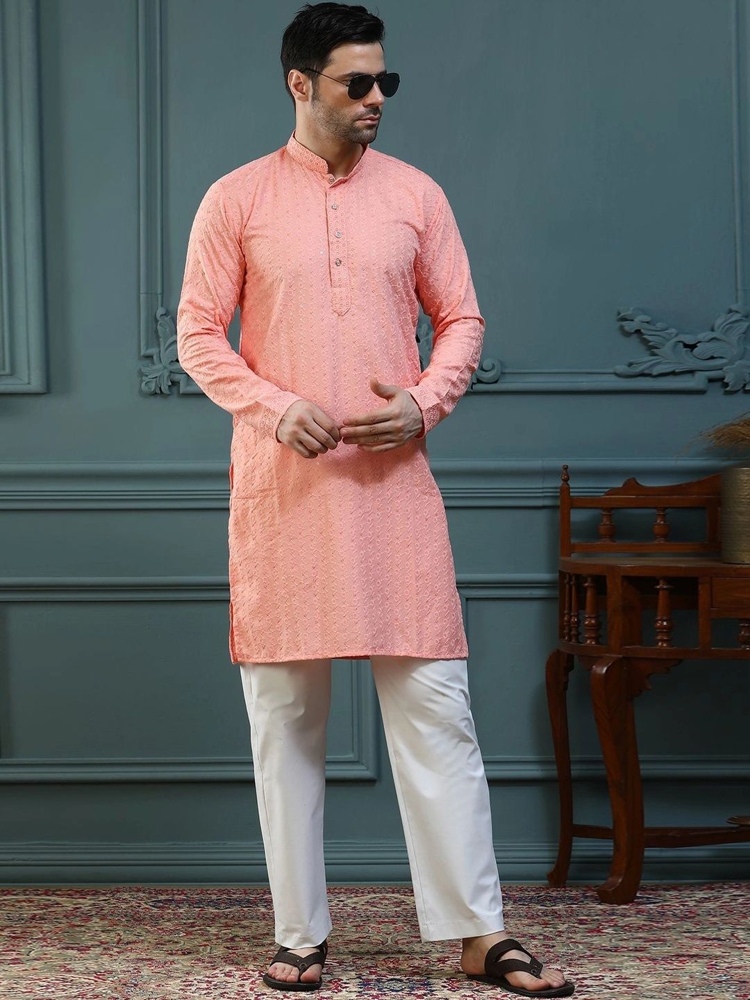 ALMORA Men Embellished Sequinned Handloom Kurta-picture-10