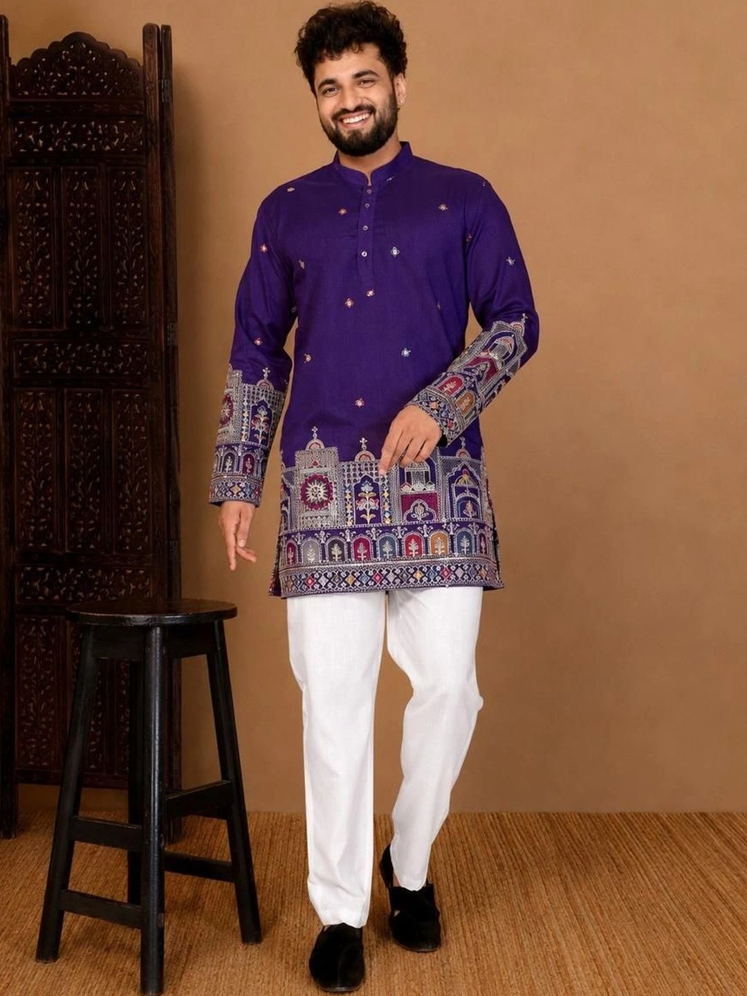 House of Pataudi Men Ethnic Motifs Embroidered Thread Work Grandeur & Majestic Artwork Kurta-picture-52