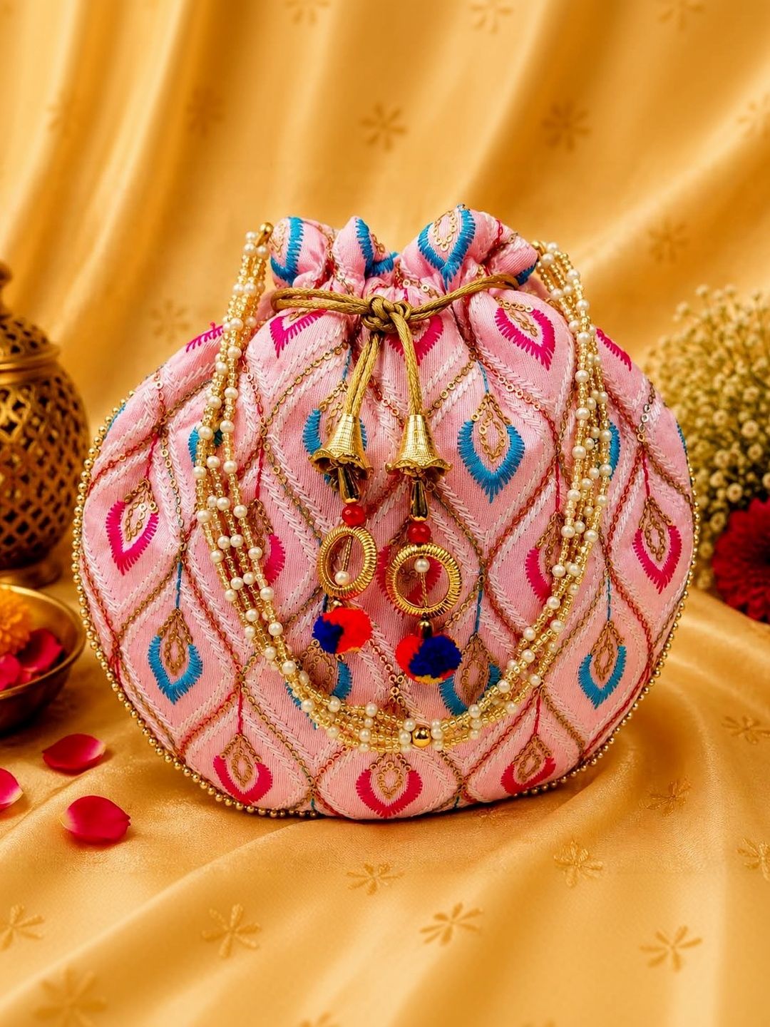 JIVON Embroidered Embellished Potli Clutch-picture-14