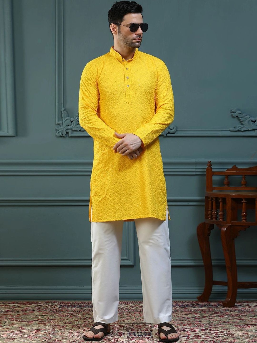 ALMORA Men Ethnic Motifs Embroidered Sequinned Handloom Kurta-picture-18