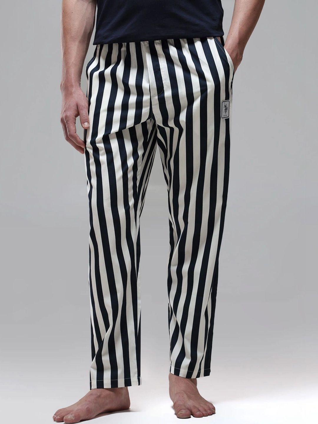 U.S. Polo Assn. Striped Pure Cotton Mid-Rise Straight Lounge Pants-picture-31
