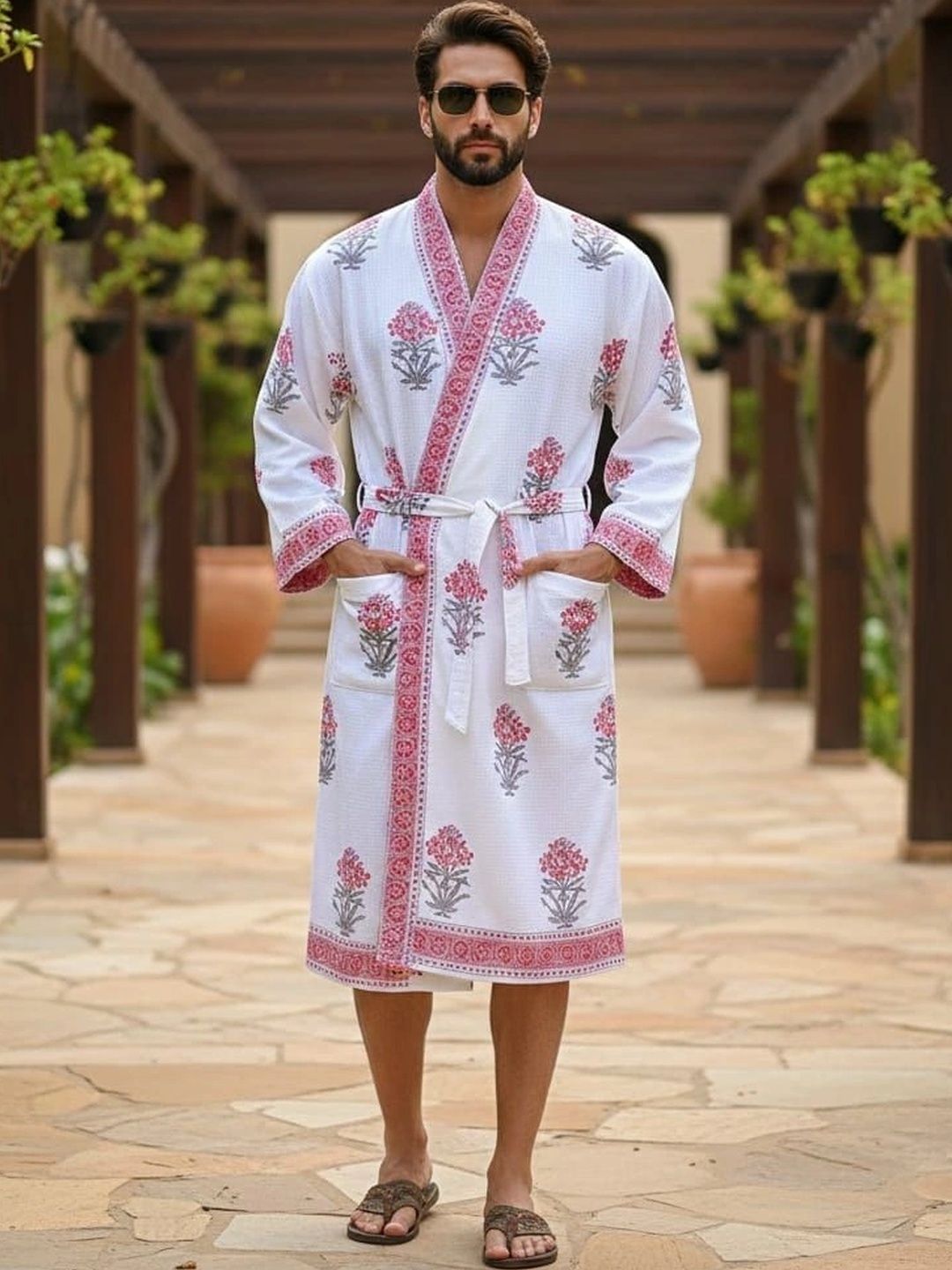 CHICERY Printed Pure Cotton Skin Friendly Knee Length Bath Robe-picture-9
