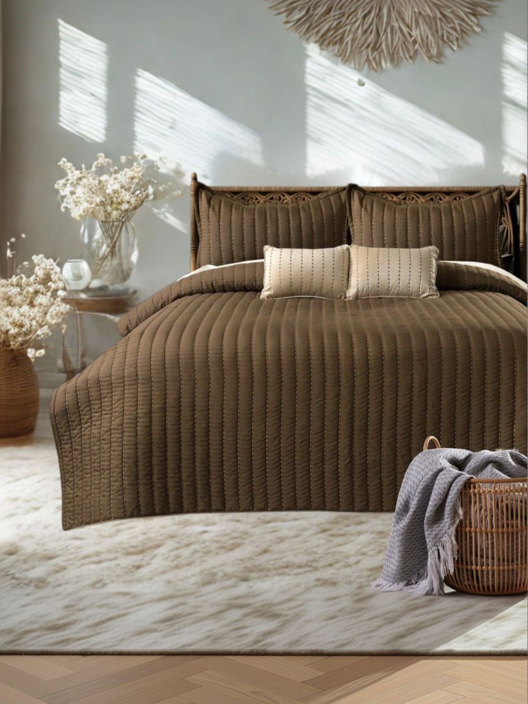 Silver Loom 5-Pcs Brown Bed & Pillow With Cushion Covers-image-5
