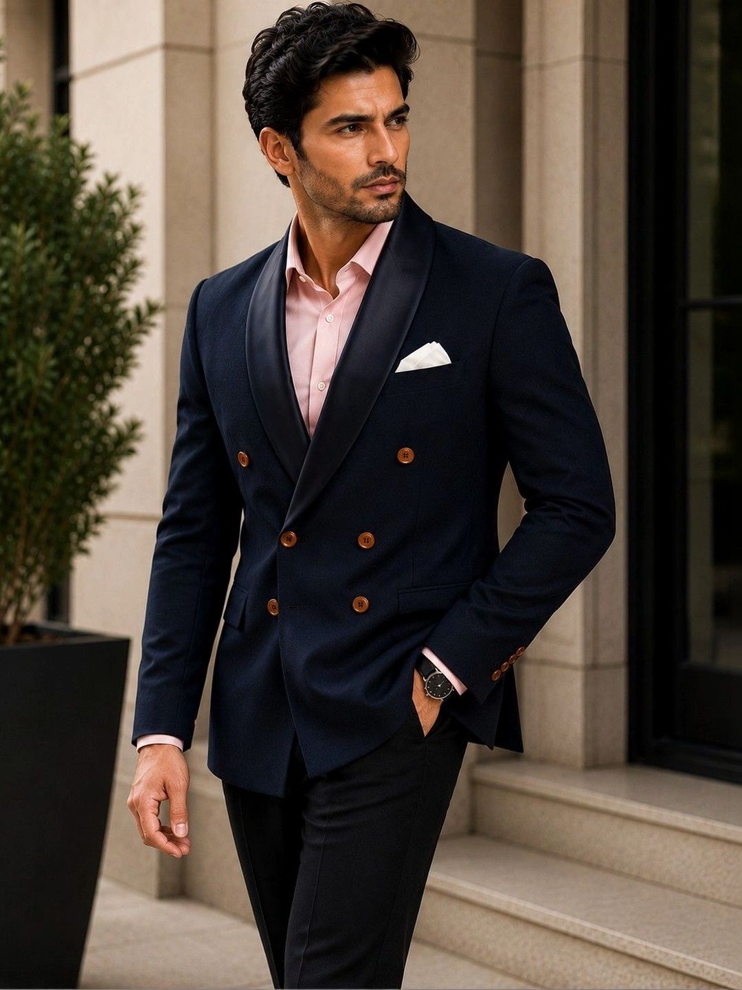 House of Pataudi Shawl Collar Double-Breasted Tailored Fit Party Blazers-picture-11