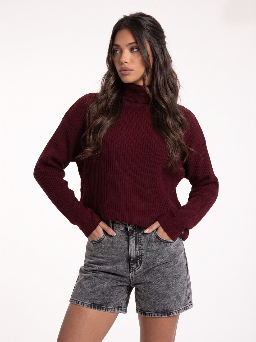 glitchez Women Striped Relaxed Fit Turtle Neck Long Sleeves Pullover Sweater-picture-40