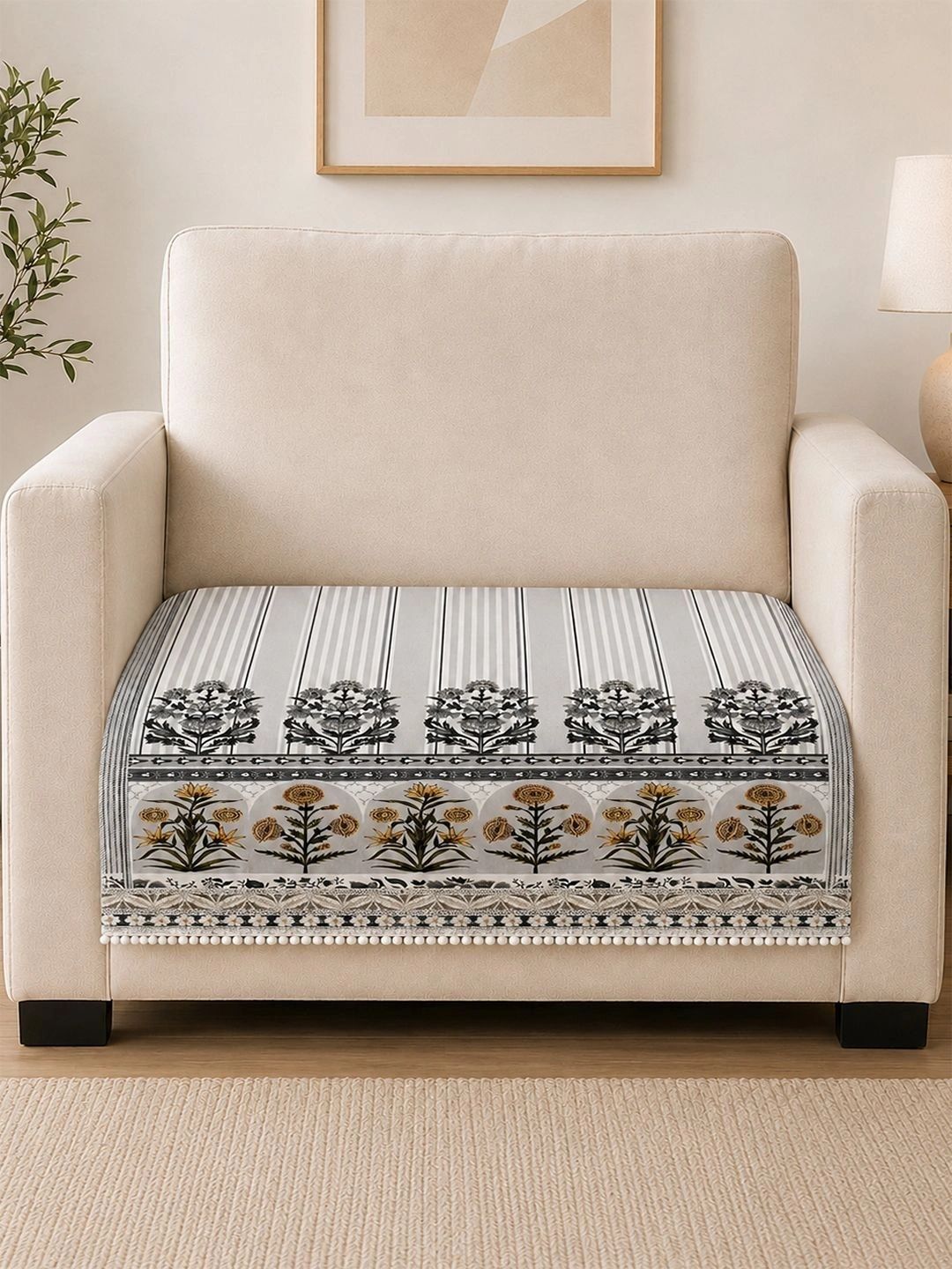 Clasiko Grey Printed 1 Piece Sofa Cover Without Arms-picture-19