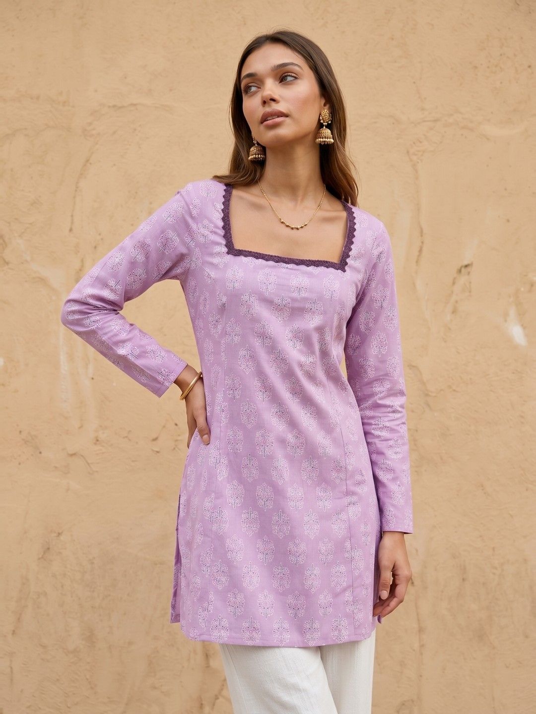 fusion by glitchez Floral Printed Square Neck Kurti-picture-18