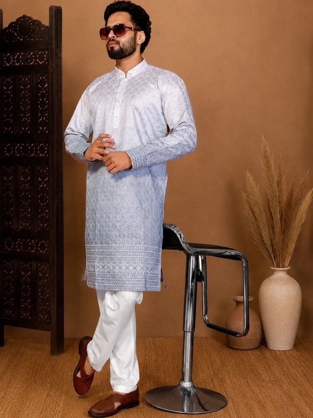 House of Pataudi Men Ethnic Motifs Embroidered Kurta-picture-54