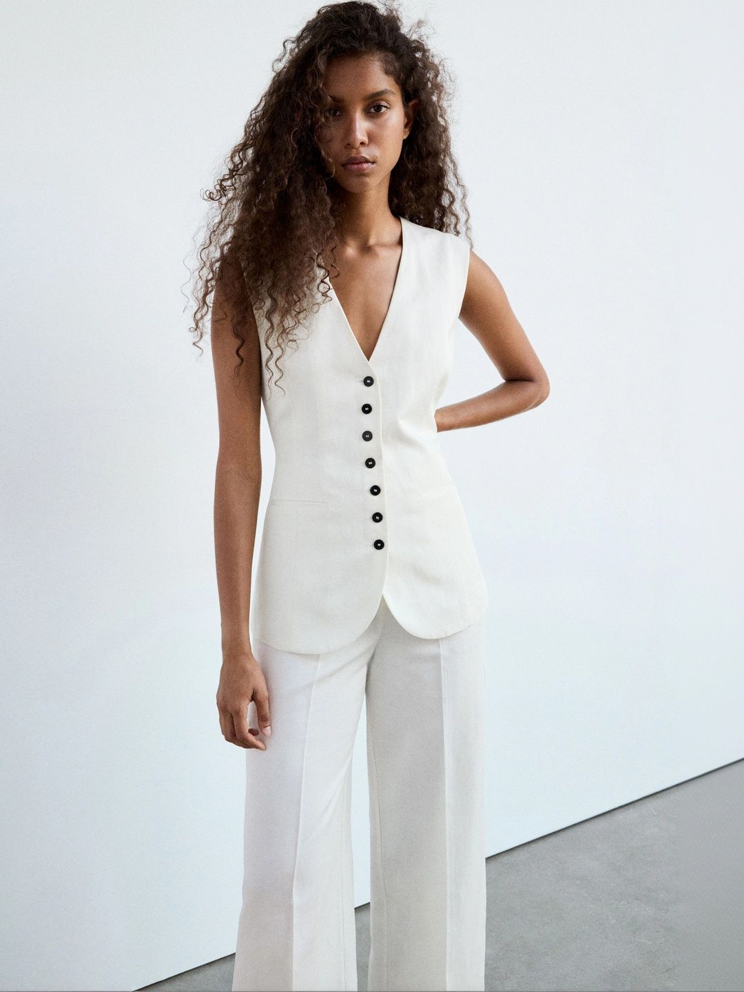 MANGO Linen Basic Playsuit With Buttons-picture-55
