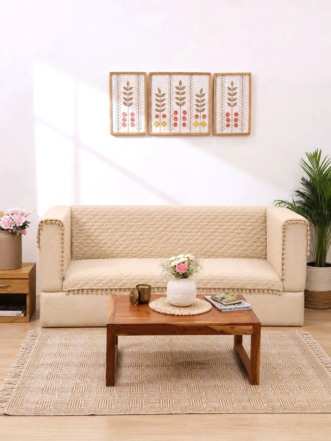 eyda Beige 3 Piece Sofa Cover With Arms-image-0