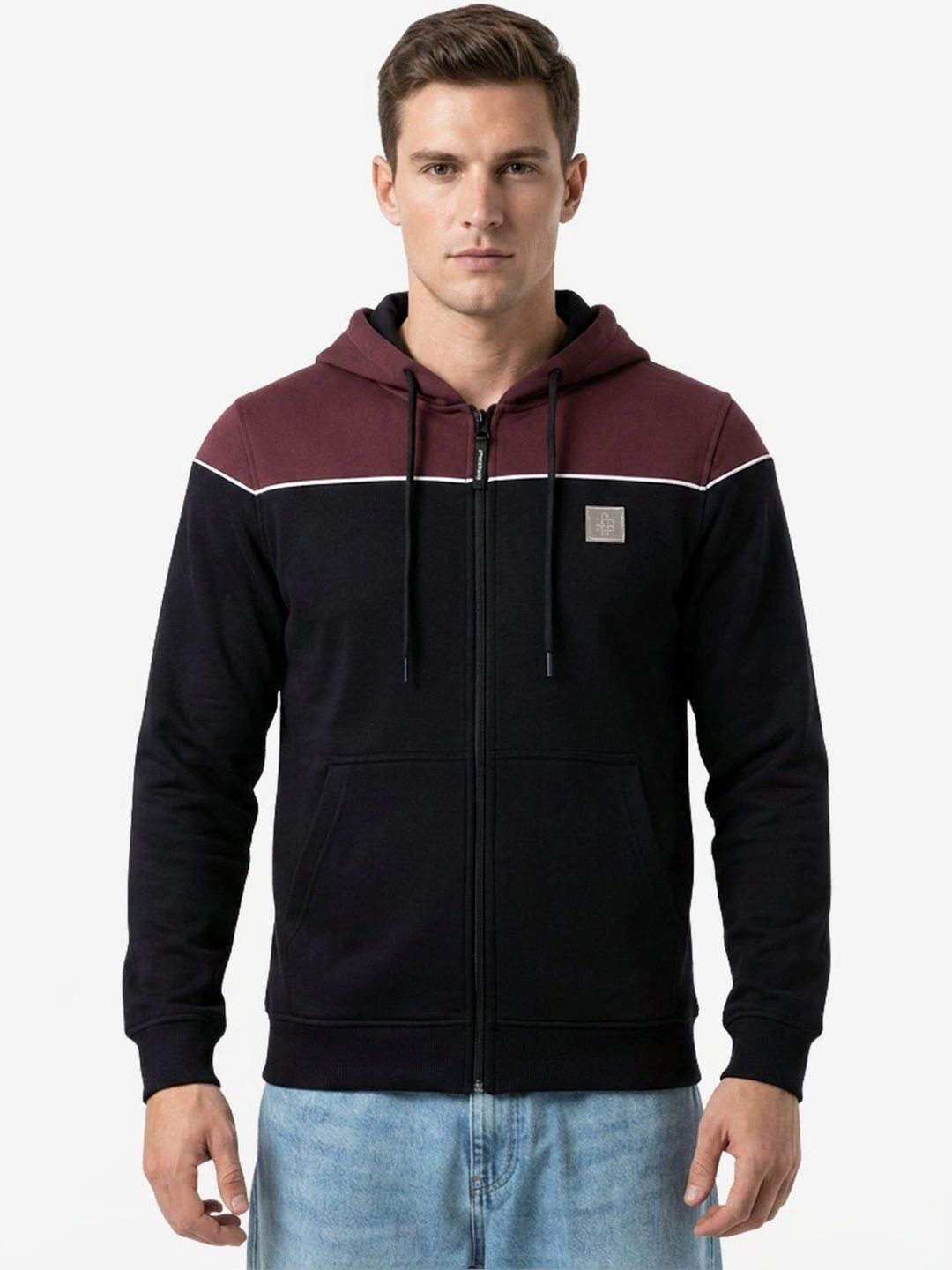 Bonjour Men Colourblocked Hooded Cotton Sweatshirt-picture-44