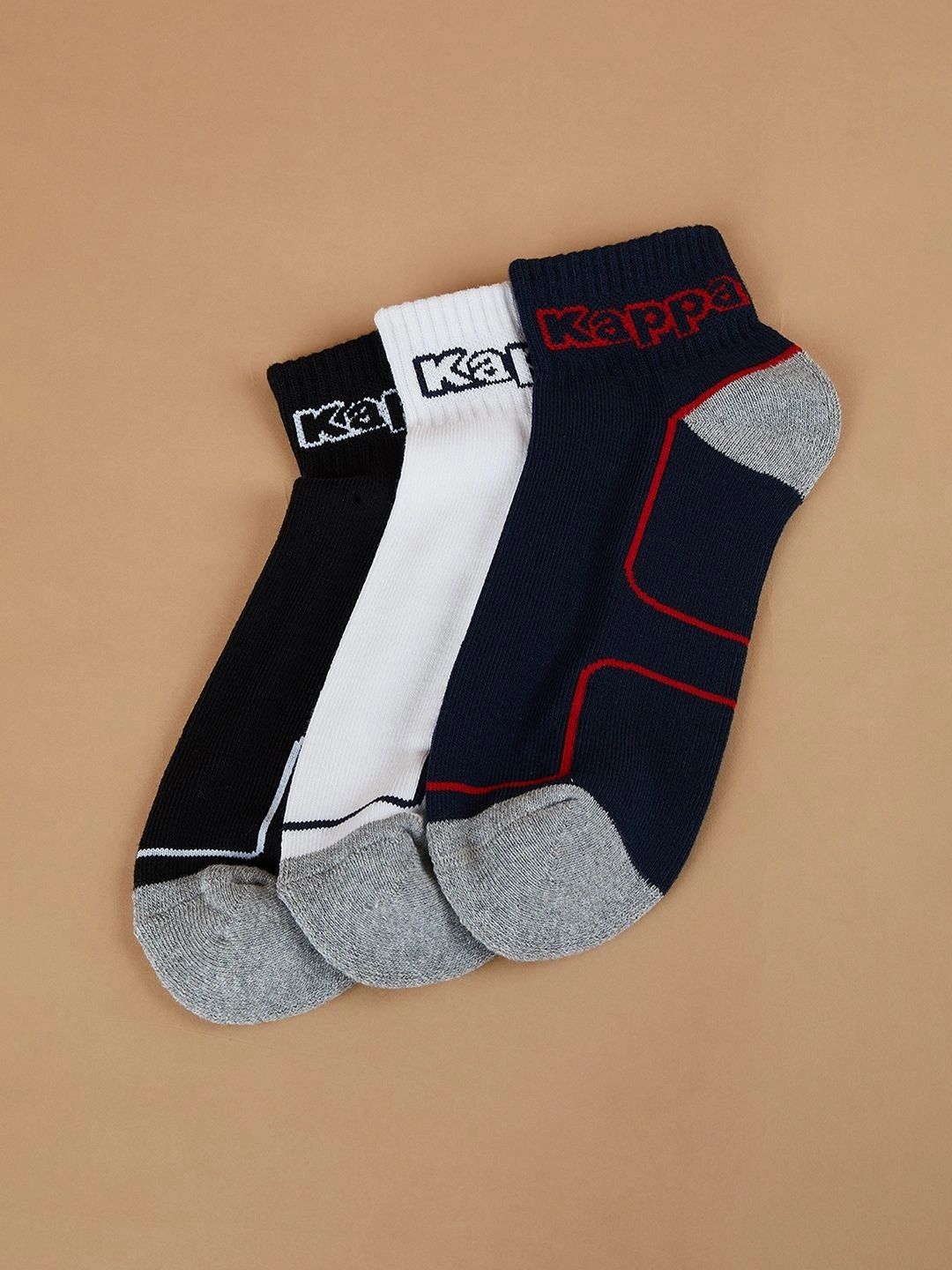 Kappa Men Pack of 3 Cotton Blend Colourblocked Ankle Length Socks-picture-10