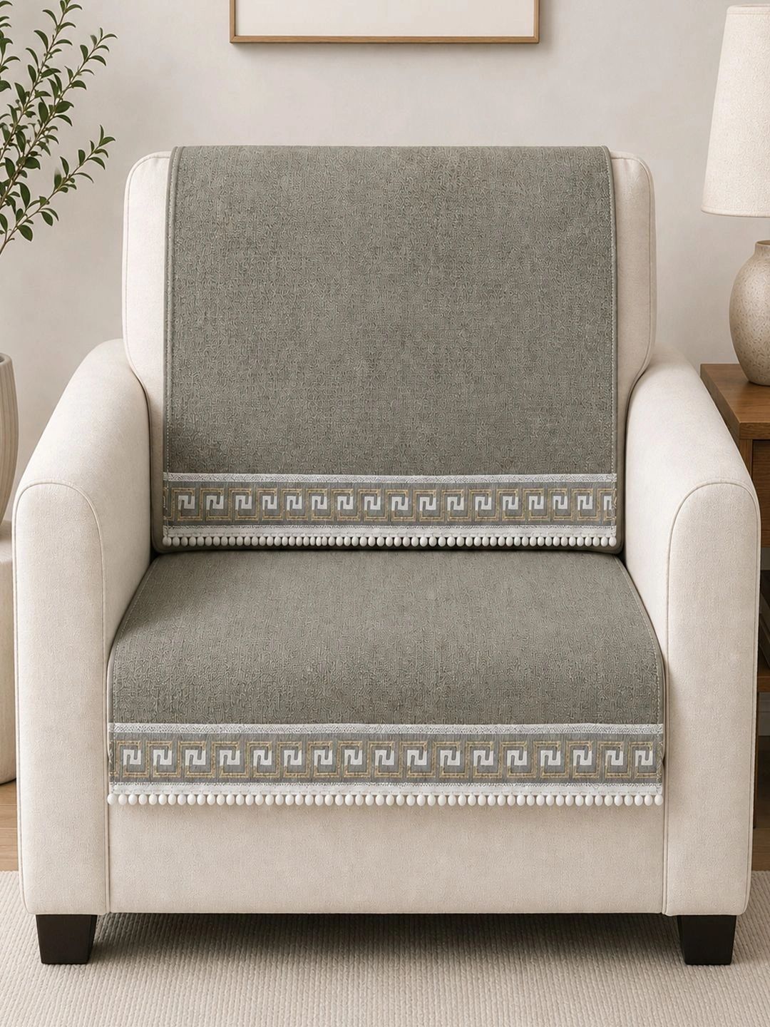 Clasiko Grey 2 Piece Sofa Cover Without Arms-picture-46