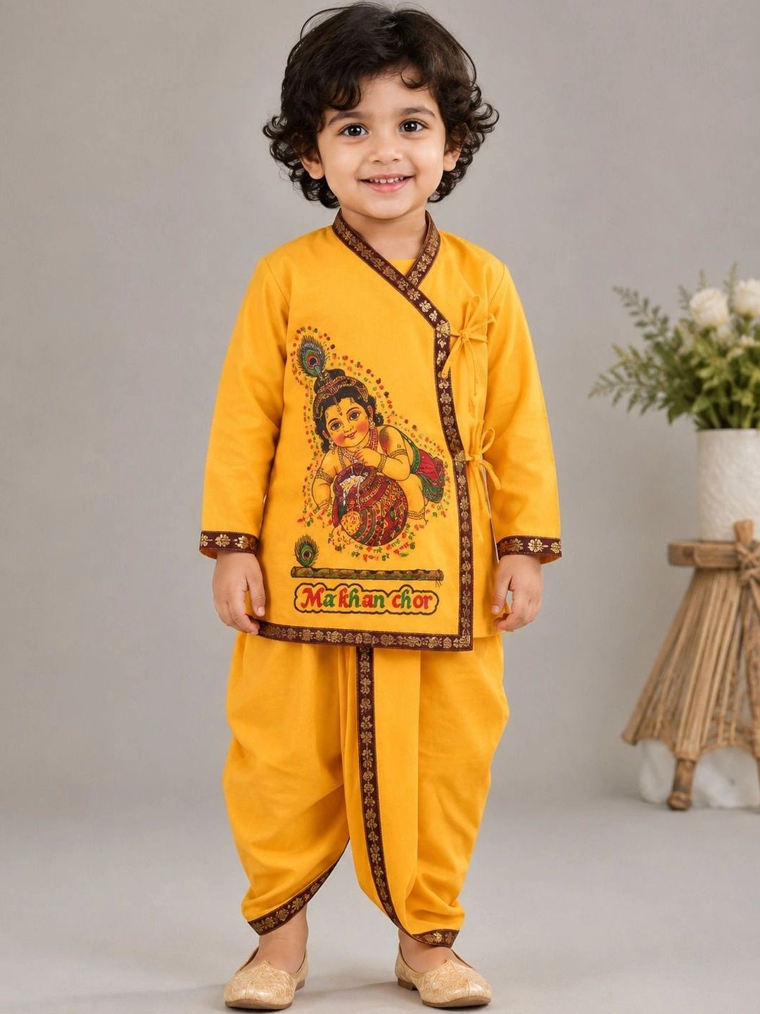 BAESD Boys Ethnic Motifs Printed Angrakha Kurta with Dhoti Pants-picture-15