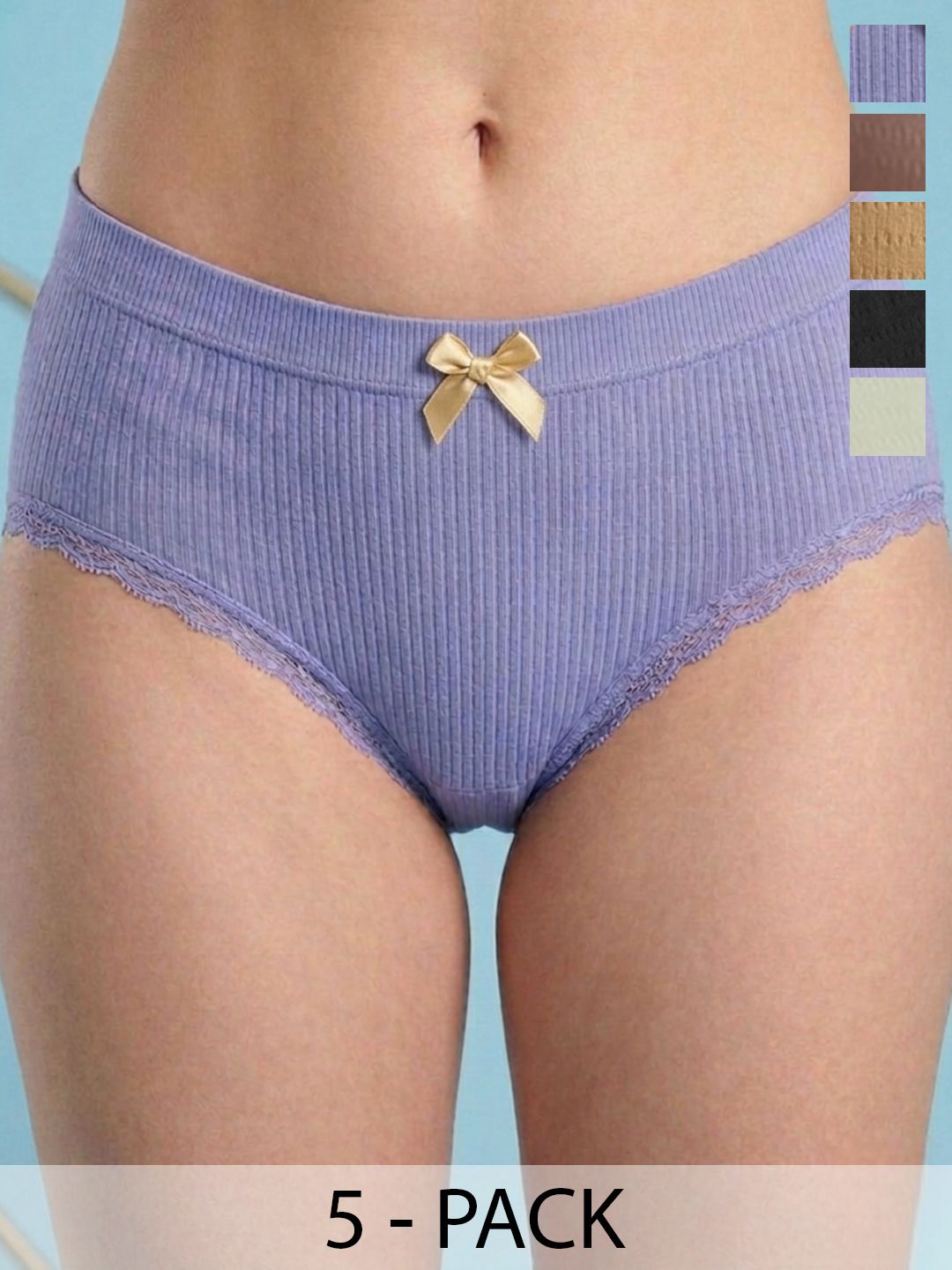 DressBerry Women Pack of 5 Self Design Lace Basic Briefs-picture-17