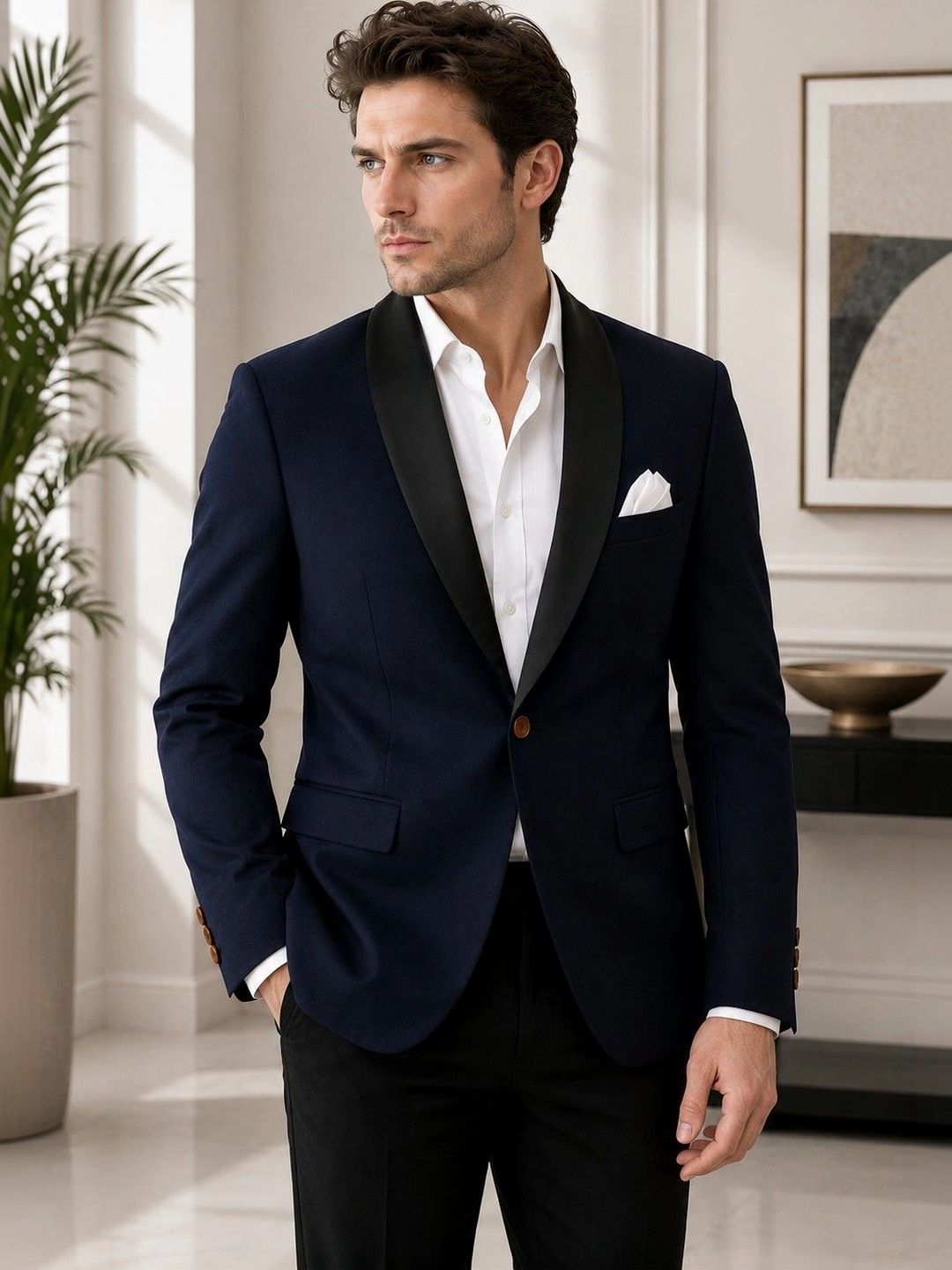 House of Pataudi Shawl Collar Single-Breasted Tailored Fit Blazers-picture-47