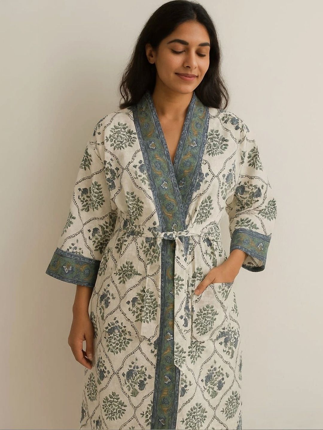 CHICERY Printed Knee Length Bath Robe & Wraps-picture-41