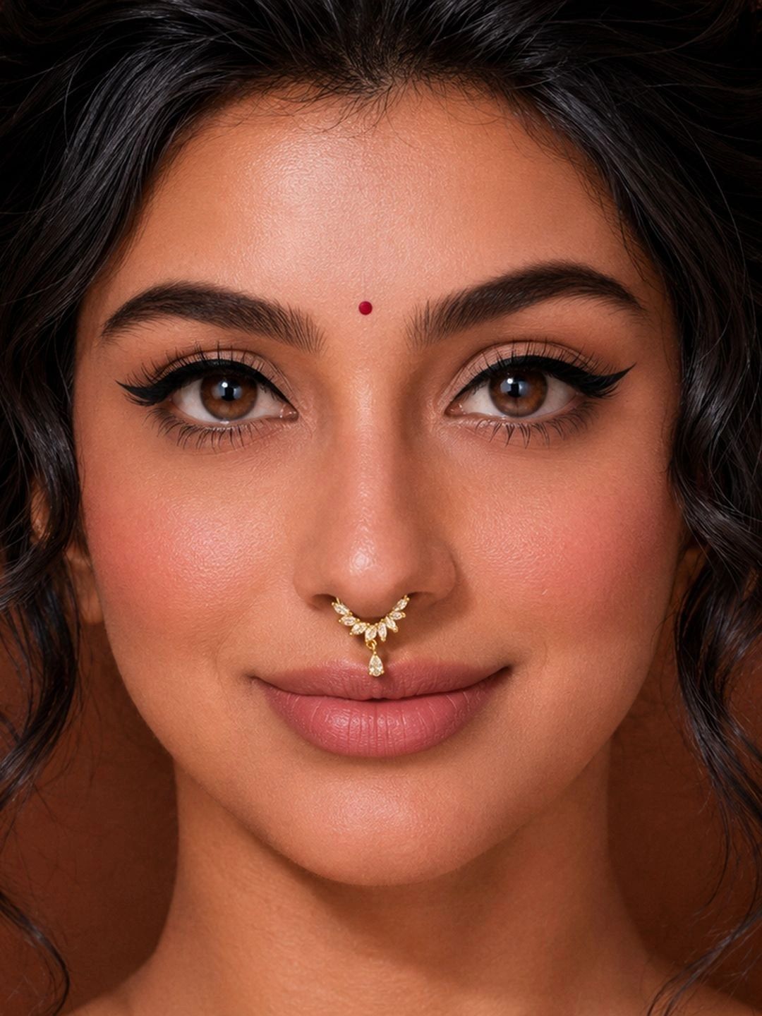 ADIVA Gold-Plated American Diamond Septum Nosepin-image-32