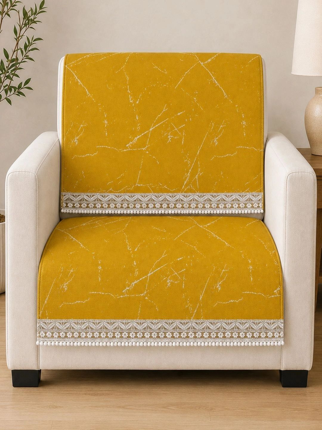 Clasiko Mustard & Gold-Toned Printed 2 Piece Sofa Cover Without Arms-picture-11