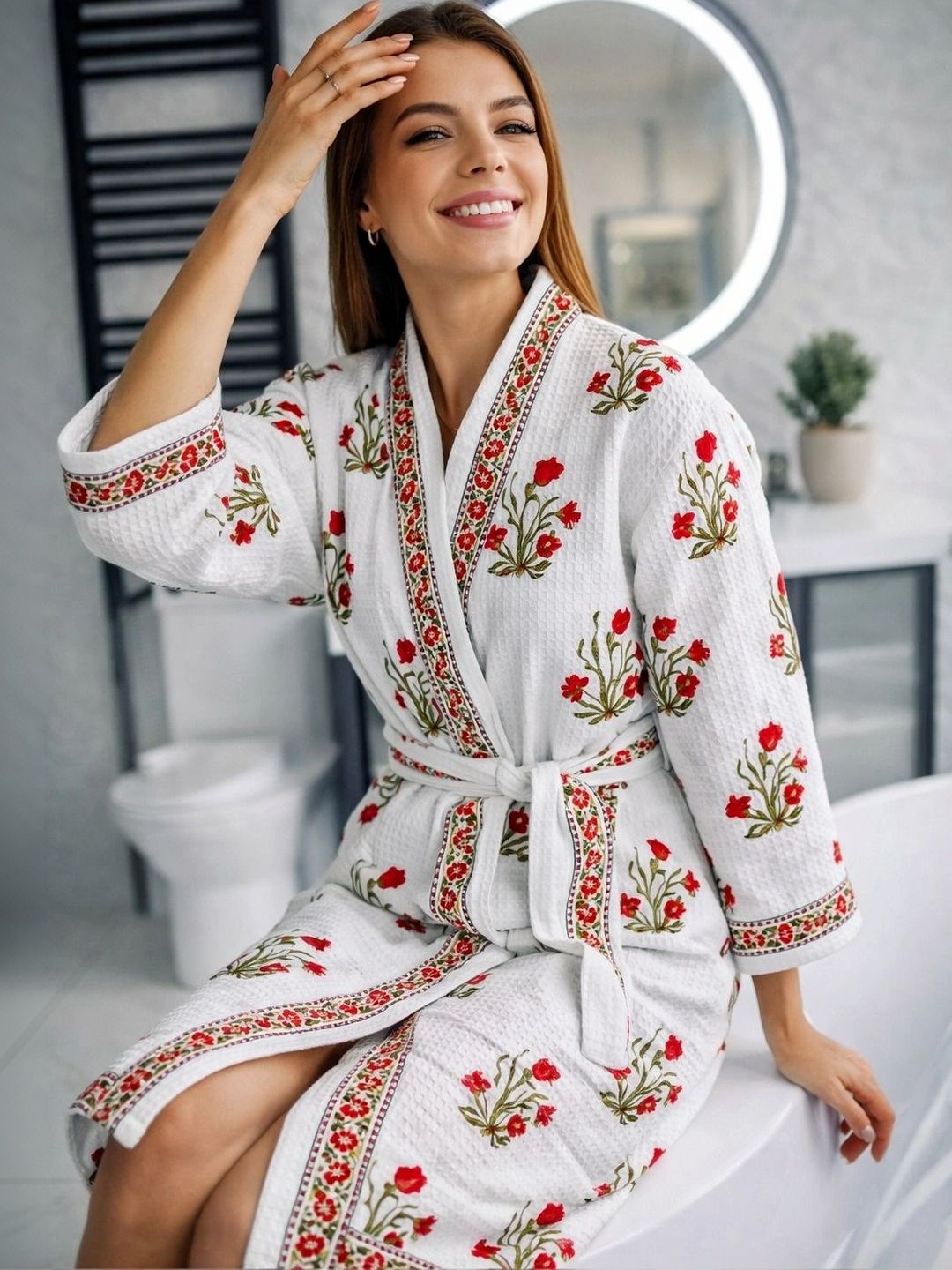 CHICERY Printed Knee Length Bath Robe & Wraps-image-18