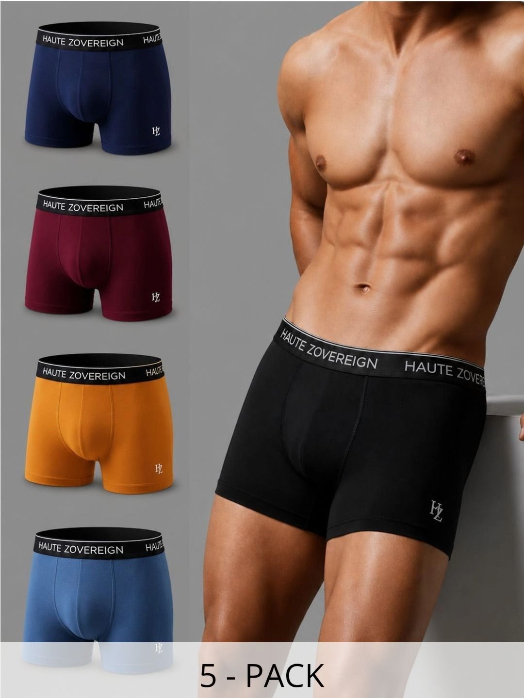 Haute Zovereign Pack of 5 Cotton Blend Solid Trunks-picture-55