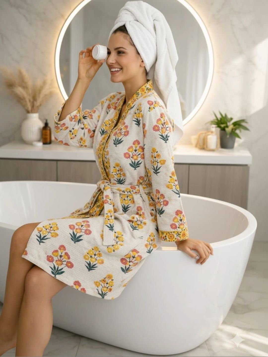 CHICERY Printed Knee Length Bath Robe & Wraps-picture-22