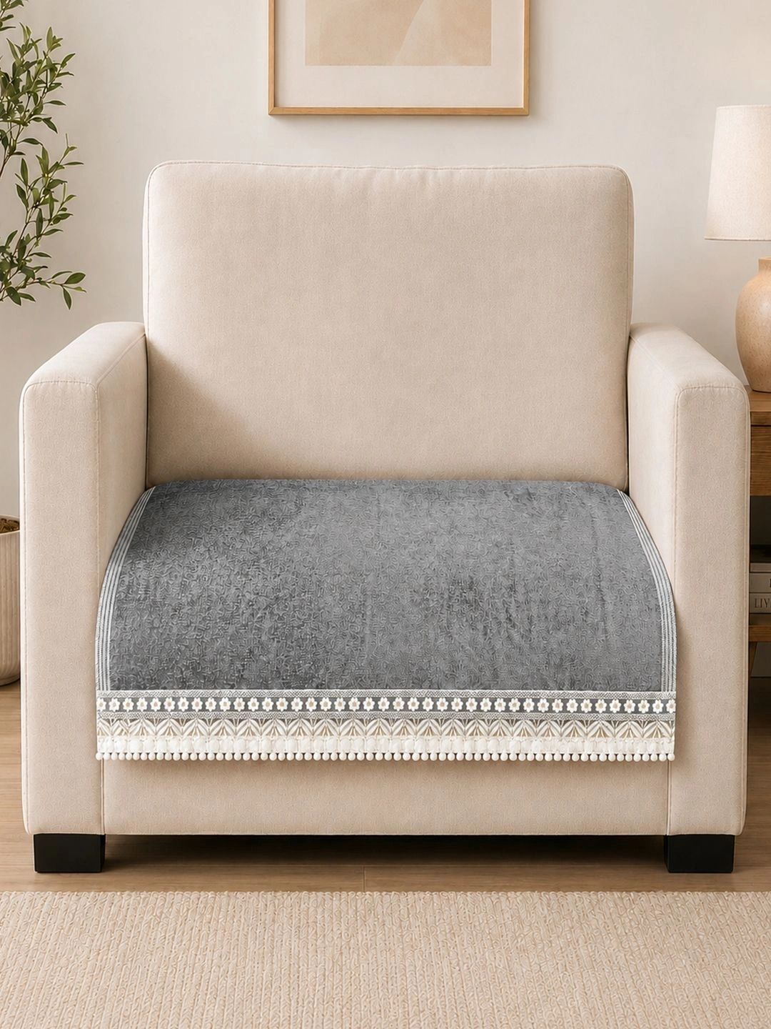 Clasiko Grey 1 Piece Sofa Cover Without Arms-picture-17