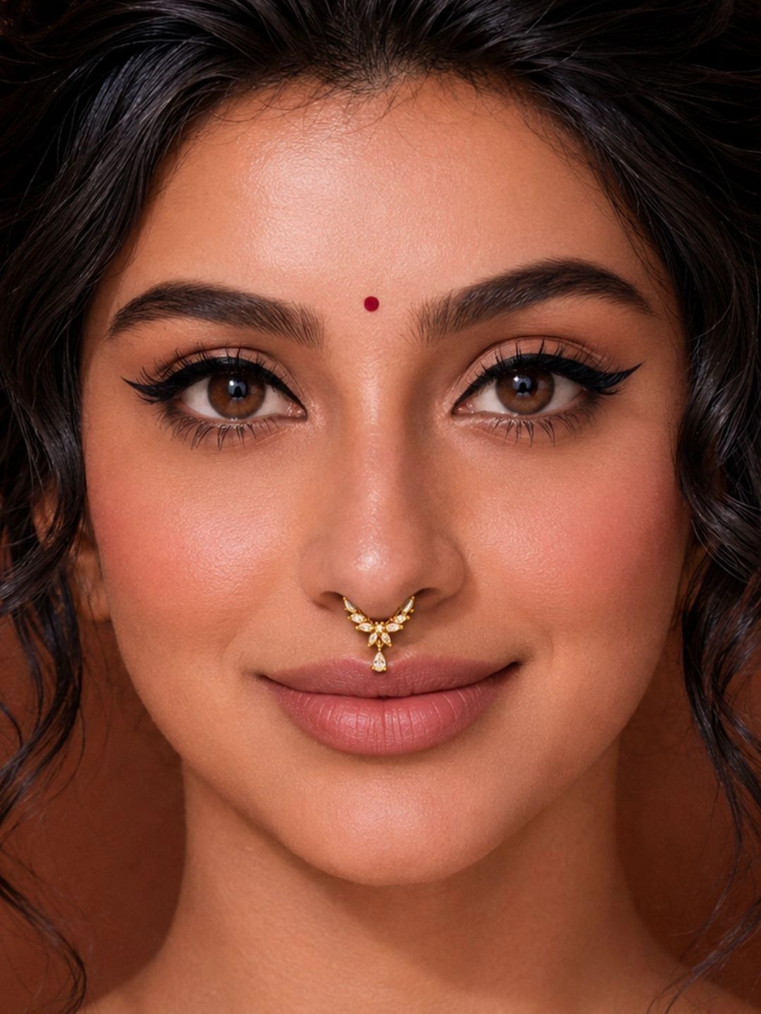 ADIVA Gold-Plated White AD Stone Floral Septum Nose Ring-picture-6