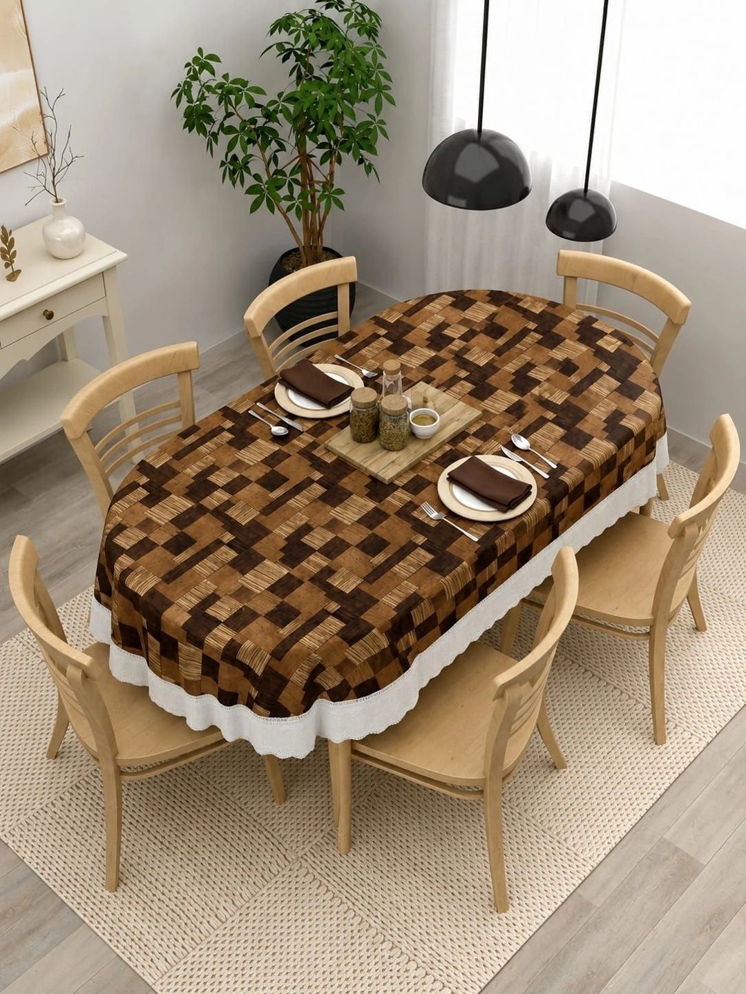 IC ICONIC CHOICE Brown Geometric Printed Oval 6-Seater Table Cover-picture-26